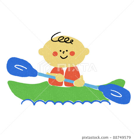 兒童皮划艇手繪插畫素材 88749579