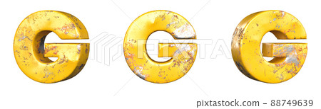 Letter G from alphabet set of metallic yellow grunge letters. Isolated. 3D Rendering 88749639
