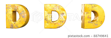 Letter D from alphabet set of metallic yellow grunge letters. Isolated. 3D Rendering 88749641