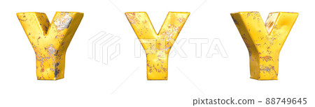 Letter Y from alphabet set of metallic yellow grunge letters. Isolated. 3D Rendering 88749645