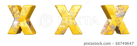 Letter X from alphabet set of metallic yellow grunge letters. Isolated. 3D Rendering Letter X from alphabet set of metallic yellow grunge letters. Isolated. 3D Rendering 88749647