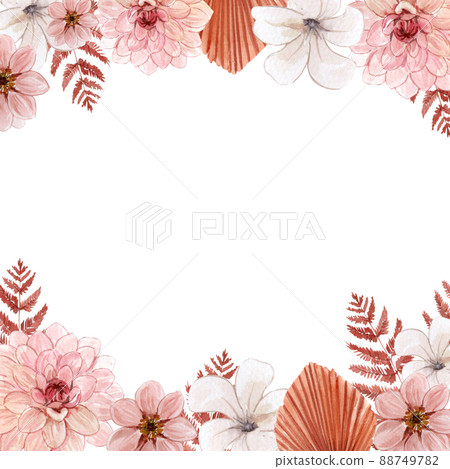 Watercolor floral with flowers blooms and green... - Stock Illustration ...