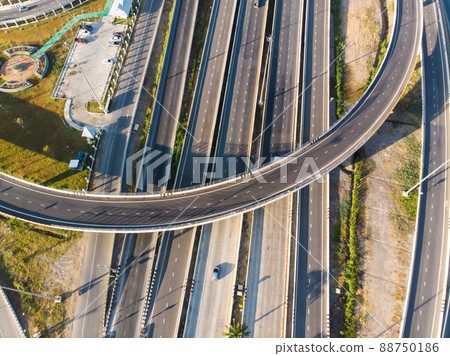 Aerial view 4 6 8 lane city transport junction road 88750186