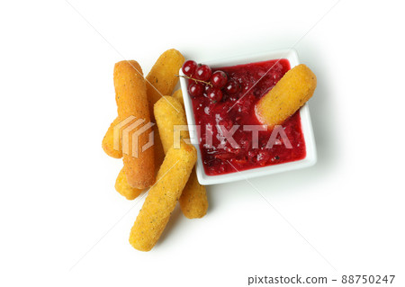 Cheese sticks and cranberry sauce isolated on white background 88750247