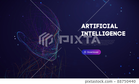 Ai digital brain. Artificial intelligence woman. Human head robot digital technology background. Ai digital brain. Artificial intelligence woman. Human head robot digital technology background. 88750440