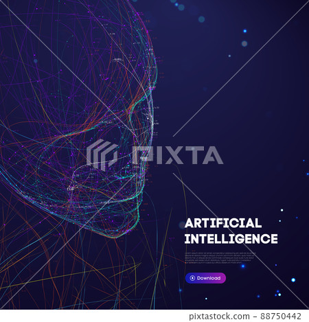 Ai digital brain. Artificial intelligence woman. Human head robot digital technology background. Ai digital brain. Artificial intelligence woman. Human head robot digital technology background. 88750442