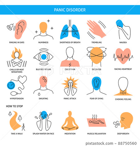 Panic attack icon set in line style 88750560