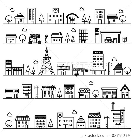 城市景觀的矢量插圖集（房屋、建築、商店） 88751239