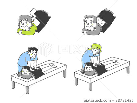 骨科診所和針灸診所的人物插圖集 可笑的手寫人物矢量，線條畫上的顏色 88751485