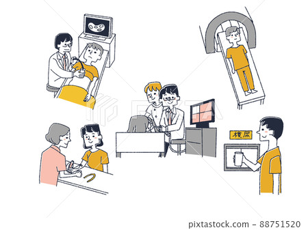 Illustration set of inspections related to internal organs Comical handwritten person vector, color on line drawing 88751520