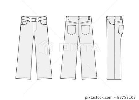 寬牛仔寬牛仔褲矢量模板插圖 | 白色 88752102