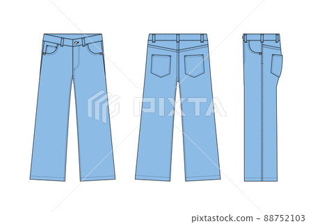 寬牛仔/寬牛仔褲矢量模板插圖 | 水洗 88752103