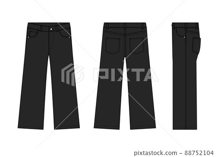 寬牛仔寬牛仔褲矢量模板插圖 | 黑色 88752104