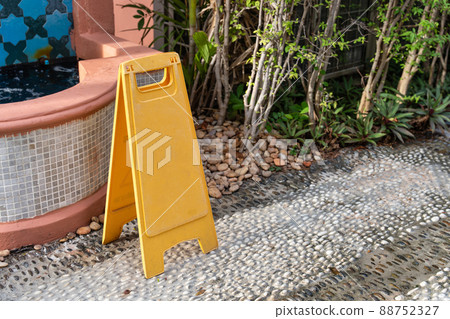 Yellow signboard for notification sign on the floor Yellow signboard for notification sign on the floor 88752327