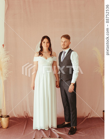 beautiful young wedding couple at restaurant grain effect beautiful young wedding couple at restaurant grain effect 88752536