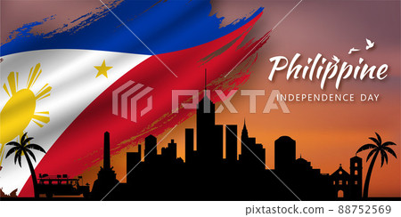 Patriot day background, the Philippines skyline and national flag. Vector 88752569