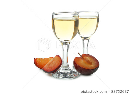 Plum vodka shots isolated on white background 88752687
