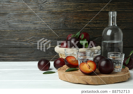 Concept of alcohol with plum vodka, space for text Concept of alcohol with plum vodka, space for text 88752713