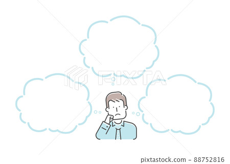Young male office worker Upper body illustration + balloon (character space) / worried / troubled / thinking Young male office worker Upper body illustration + balloon (character space) / worried / troubled / thinking 88752816