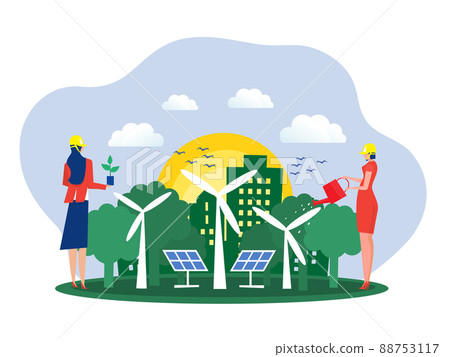 people using clean energy or ESG nature protection, nature saving conceptconcept of environmental ,plant trees to produce air making the world's environment better. 88753117