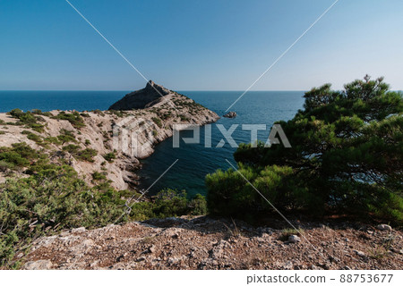 View of Cape Kapchik In resort village of Novy Svet in Crimea on the Black Sea coast 88753677
