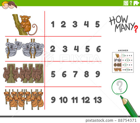 counting educational game with cartoon animal characters 88754371