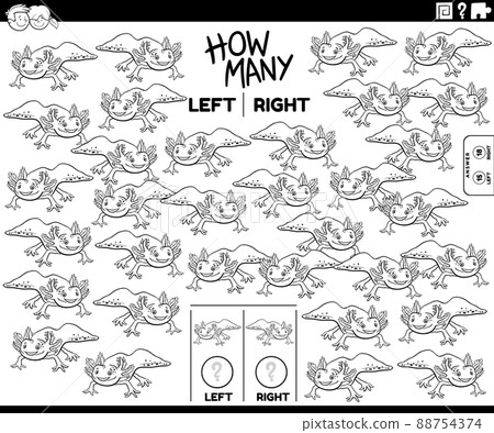 count left and right pictures of cartoon axolotl coloring book page 88754374