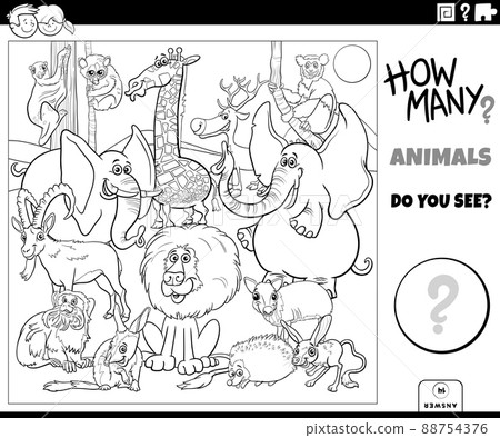 counting cartoon animals educational game coloring book page counting cartoon animals educational game coloring book page 88754376