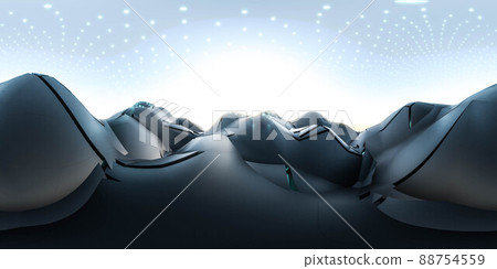 360 degree full panorama environment map of modern black dark glowing high-tec technology surface 3d render illustration hdri hdr vr virtual reality content 88754559