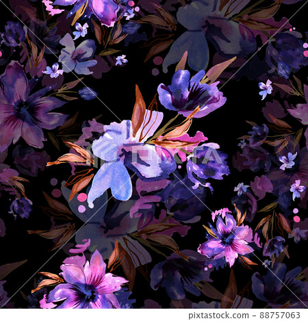 Watercolor hand painted purple flowers. For design of invitations, greeting cards. High quality photo 88757063