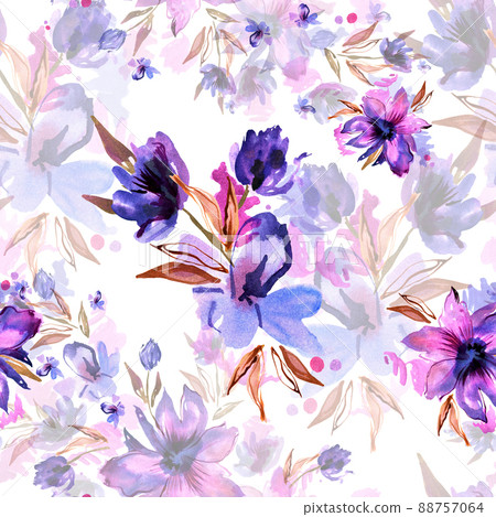 Watercolor hand painted purple flowers. For design of invitations, greeting cards. High quality photo Watercolor hand painted purple flowers. For design of invitations, greeting cards. High quality photo 88757064