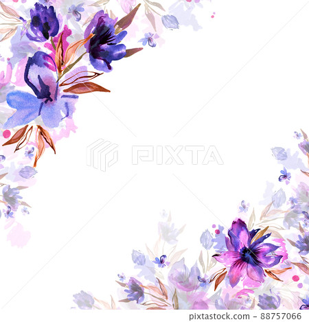 Watercolor hand painted purple flowers. For design of invitations, greeting cards. High quality photo Watercolor hand painted purple flowers. For design of invitations, greeting cards. High quality photo 88757066