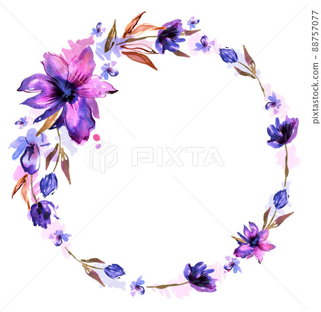 Watercolor hand painted purple flowers. For design of invitations, greeting cards. High quality photo 88757077