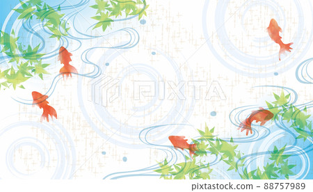 清爽的水彩風格金魚夏水 88757989