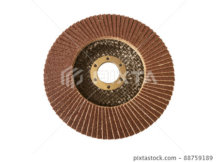 Polishing disk with brown sandpaper insulated on white background 88759189
