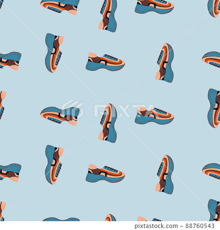 Seamless pattern with modern sneakers. Background with shoes for active lifestyle in doodle style. Seamless pattern with modern sneakers. Background with shoes for active lifestyle in doodle style. 88760543