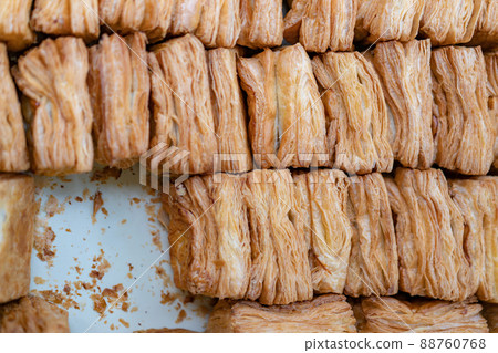 homemade fresh bread on the tray ready to sell for breakfast in the morning. 88760768