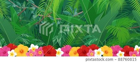 Tropical plants_Jungle landscape illustrations_Background_Seamless Tropical plants_Jungle landscape illustrations_Background_Seamless 88760815