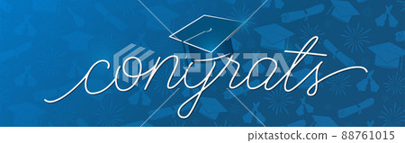 Congrats banner vector illustration. Graduations background congratulations graduates 2022 class of, white sign for the graduation party. Typography greeting, invitation with diplomas, hat, lettering 88761015