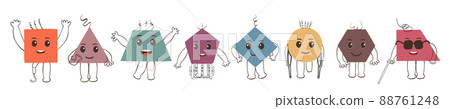 Cute cartoon geometric shapes representing people of different culture. Concept of diversity and inclusion. Disabled people. Multiethnic and multicultural people. Community Cute cartoon geometric shapes representing people of different culture. Concept of diversity and inclusion. Disabled people. Multiethnic and multicultural people. Community 88761248