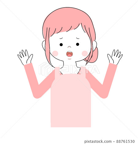 Illustration material | Single item material of a woman wearing an apron raising her hand (sad face) 88761530