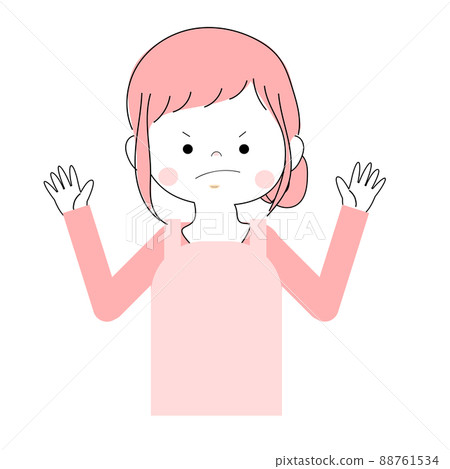 Illustration material | Single item material of a woman wearing an apron raising her hand (angry / bullish) Illustration material | Single item material of a woman wearing an apron raising her hand (angry / bullish) 88761534