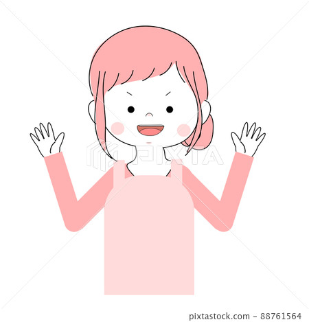 Illustration material | Single item material of a woman wearing an apron raising her hand (angry / bullish) Illustration material | Single item material of a woman wearing an apron raising her hand (angry / bullish) 88761564
