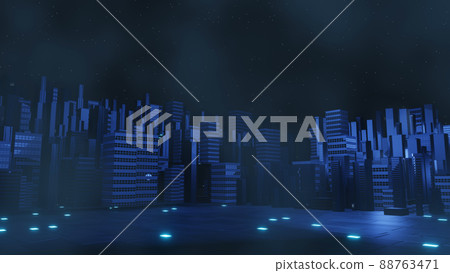 3d render of Cyber punk night city landscape concept. Light glowing on dark scene. Night life. Technology network for 5g. Beyond generation and futuristic of Sci-Fi Capital city and building scene. 3d render of Cyber punk night city landscape concept. Light glowing on dark scene. Night life. Technology network for 5g. Beyond generation and futuristic of Sci-Fi Capital city and building scene. 88763471