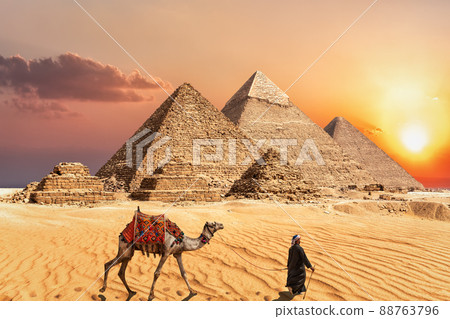 Giza Pyramid complex in Egypt, beautiful sunset view Giza Pyramid complex in Egypt, beautiful sunset view 88763796