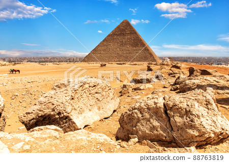 The Pyramid of Cheops and stones in the desert of Giza, Egypt 88763819