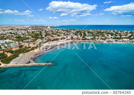 Aerial drone point of view Cabo Roig coastline. Spain 88764260