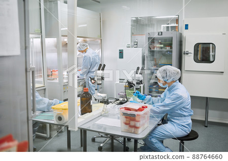 Women work in the lab. Conducts experiments on vaccines. 88764660