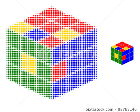 Halftone Dotted Puzzle Cube Icon 88765146