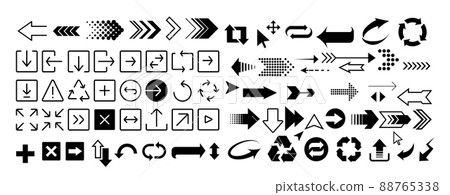 Set of vector arrows. Arrow icon on a white background. Set of vector arrows. Arrow icon on a white background. 88765338